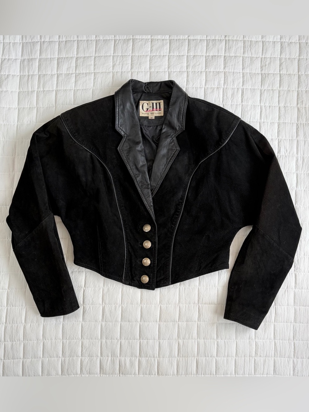 VTG G-III Black Suede Women's Jacket Size M with "Indian Head" Nickel Buttons